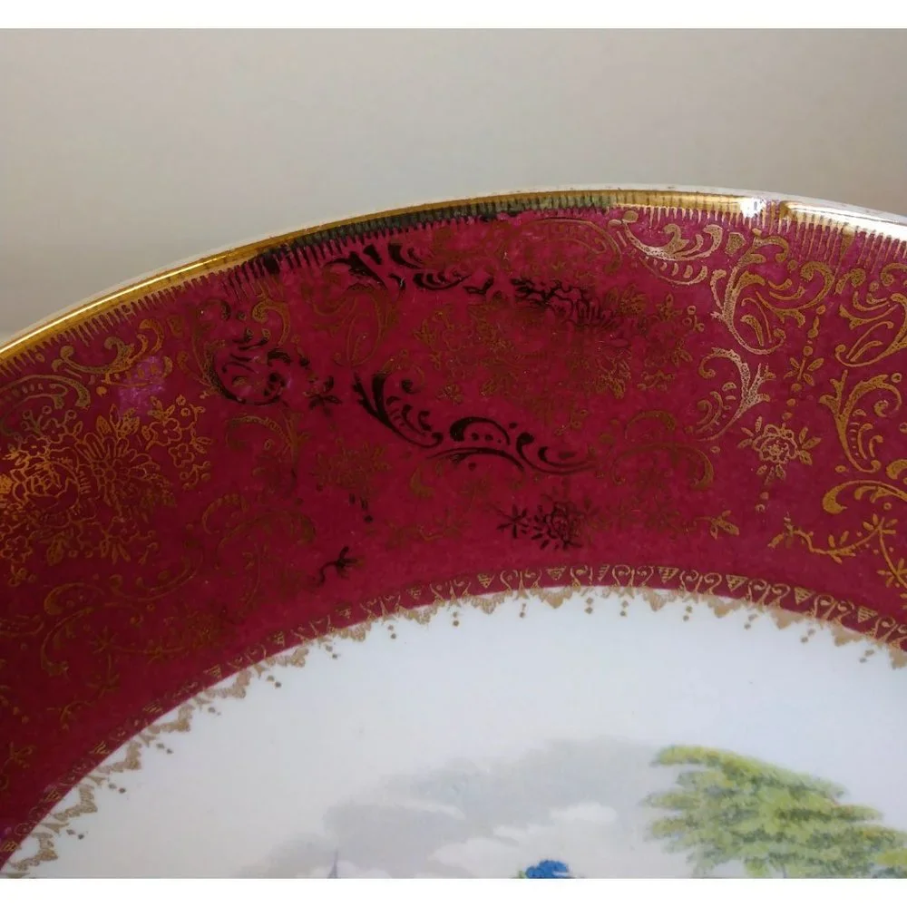 Two 23 Karat Gold trim Vintage Salem Victorian Women Dinner Plates